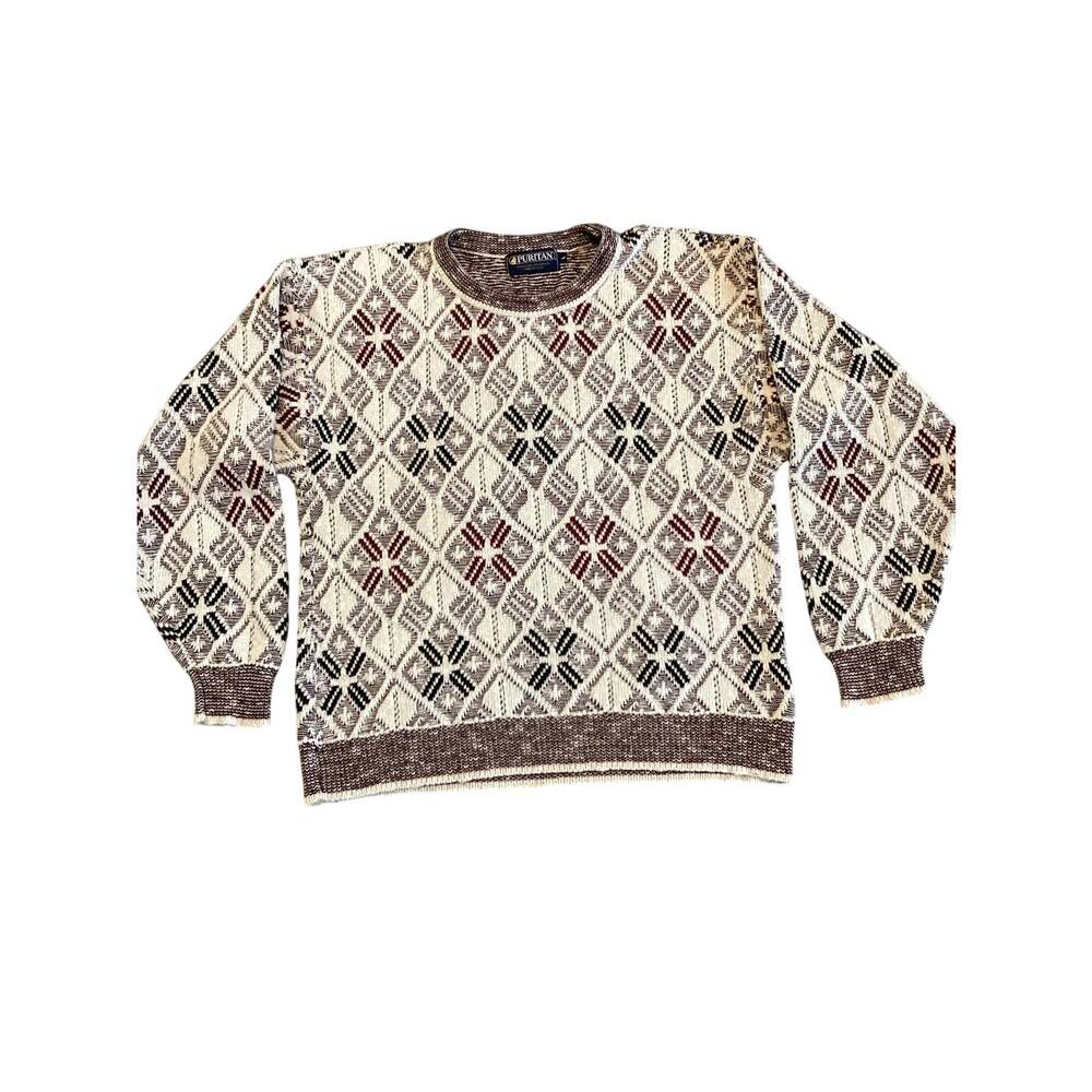 Vintage Puritan Made in USA Geometric Diamond Crewneck Sweater Large